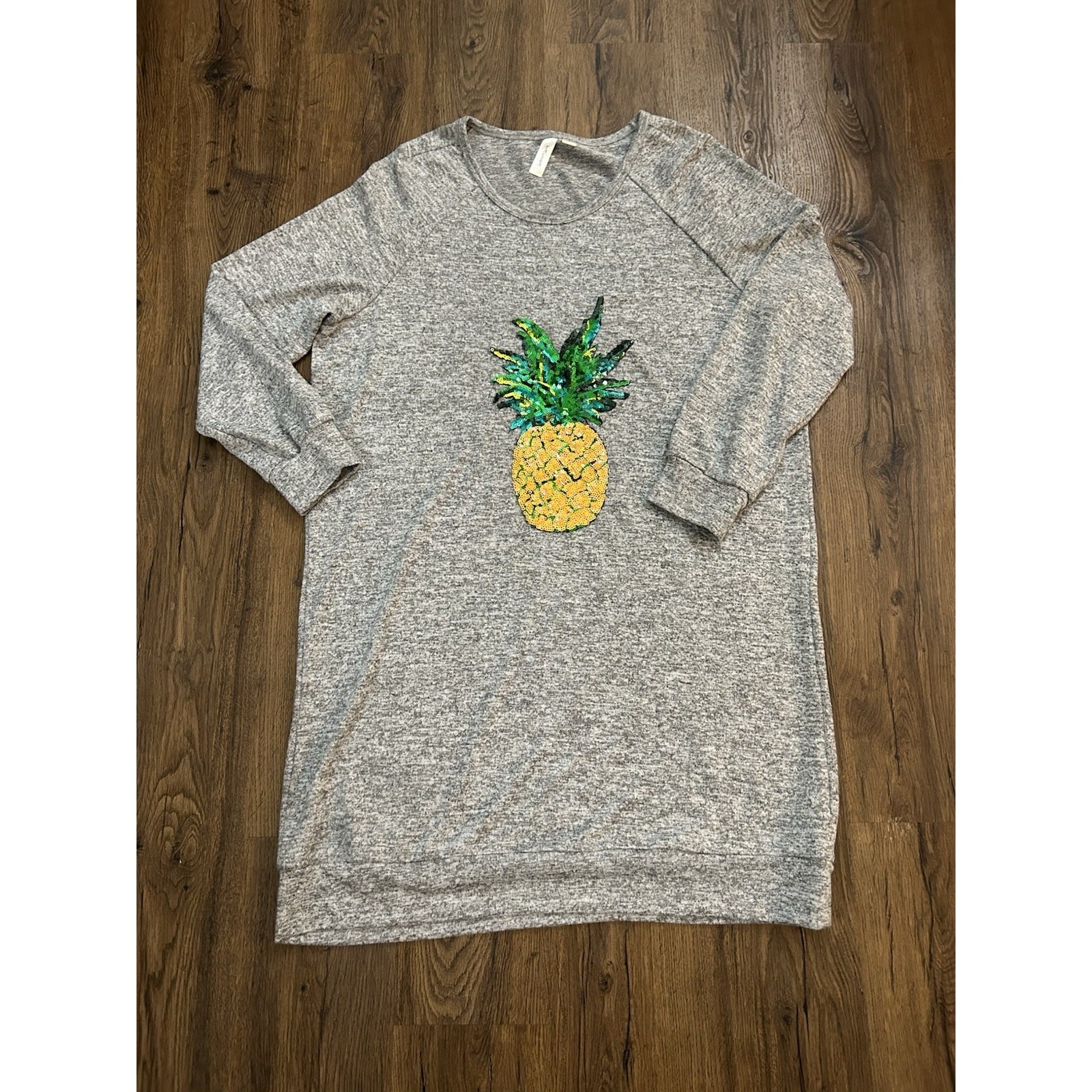 Tacera Sequin Pineapple Dress Size Ll Long Sleeve Gray Lightweight Long Sweater